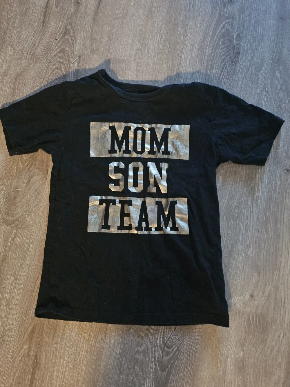 The Children's Place Black Tee with Metallic Silver MOM SON TEAM Print